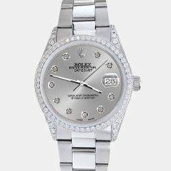 Rolex Custom Silver 1.95ct Diamonds Stainless Steel Datejust  Automatic Men's Wristwatch 36mm