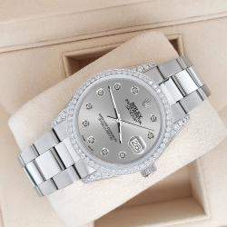 Rolex Custom Silver 1.95ct Diamonds Stainless Steel Datejust  Automatic Men's Wristwatch 36mm