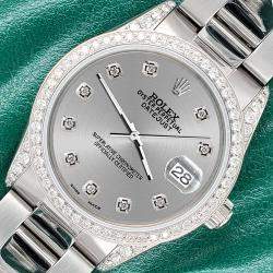 Rolex Custom Silver 1.95ct Diamonds Stainless Steel Datejust  Automatic Men's Wristwatch 36mm