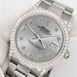 Rolex Custom Silver 1.95ct Diamonds Stainless Steel Datejust  Automatic Men's Wristwatch 36mm