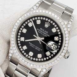 Rolex Custom Black  1.95ct Diamonds Stainless Steel Datejust  Automatic Men's Wristwatch 36mm