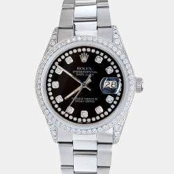 Rolex Custom Black  1.95ct Diamonds Stainless Steel Datejust  Automatic Men's Wristwatch 36mm