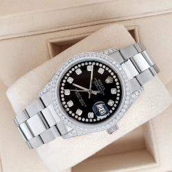 Rolex Custom Black  1.95ct Diamonds Stainless Steel Datejust  Automatic Men's Wristwatch 36mm