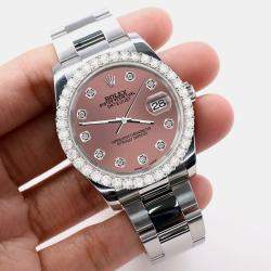Rolex Custom Salmon 2.7ct Diamonds Stainless Steel Datejust 116200 Automatic Men's Wristwatch 36mm