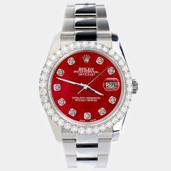 Rolex Custom Red 2.7ct Diamonds Stainless Steel Datejust 116200 Automatic Men's Wristwatch 36mm