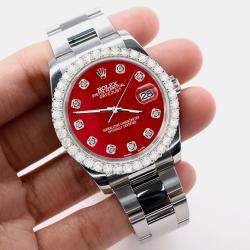 Rolex Custom Red 2.7ct Diamonds Stainless Steel Datejust 116200 Automatic Men's Wristwatch 36mm