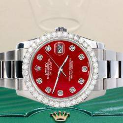 Rolex Custom Red 2.7ct Diamonds Stainless Steel Datejust 116200 Automatic Men's Wristwatch 36mm