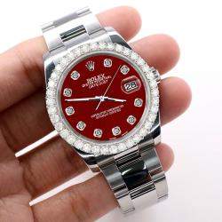Rolex Custom Imperial Red 2.7ct Diamonds Stainless Steel Datejust 116200 Automatic Men's Wristwatch 36mm