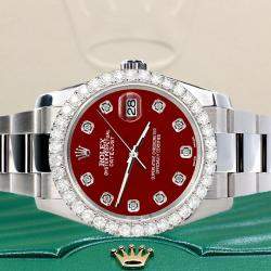 Rolex Custom Imperial Red 2.7ct Diamonds Stainless Steel Datejust 116200 Automatic Men's Wristwatch 36mm