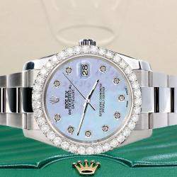 Rolex Custom Purple 2.7ct Diamonds Stainless Steel Datejust 116200 Automatic Men's Wristwatch 36mm