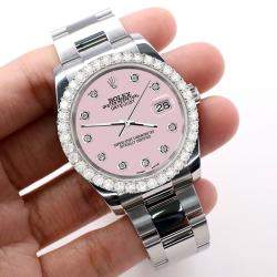 Rolex Custom Ice Pink 2.7ct Diamonds Stainless Steel Datejust 116200 Automatic Men's Wristwatch 36mm