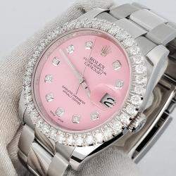 Rolex Custom Ice Pink 2.7ct Diamonds Stainless Steel Datejust 116200 Automatic Men's Wristwatch 36mm