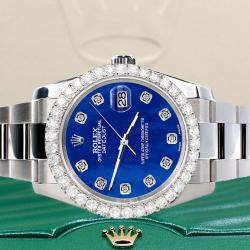 Rolex Custom Royal Blue 2.7ct Diamonds Stainless Steel Datejust 116200 Automatic Men's Wristwatch 36mm