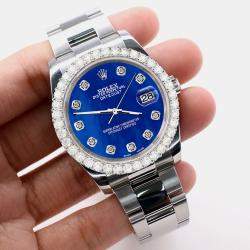 Rolex Custom Royal Blue 2.7ct Diamonds Stainless Steel Datejust 116200 Automatic Men's Wristwatch 36mm