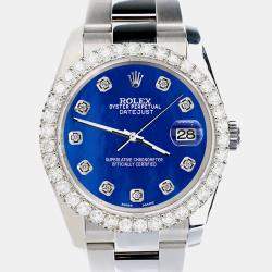 Rolex Custom Royal Blue 2.7ct Diamonds Stainless Steel Datejust 116200 Automatic Men's Wristwatch 36mm