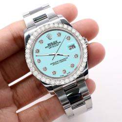 Rolex Custom Aqua Blue 2.7ct Diamonds Stainless Steel Datejust 116200 Automatic Men's Wristwatch 36mm