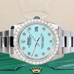 Rolex Custom Aqua Blue 2.7ct Diamonds Stainless Steel Datejust 116200 Automatic Men's Wristwatch 36mm