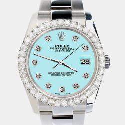 Rolex Custom Aqua Blue 2.7ct Diamonds Stainless Steel Datejust 116200 Automatic Men's Wristwatch 36mm