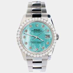 Rolex Custom Aquamarine 2.7ct Diamonds Stainless Steel Datejust 116200 Automatic Men's Wristwatch 36mm