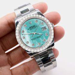Rolex Custom Aquamarine 2.7ct Diamonds Stainless Steel Datejust 116200 Automatic Men's Wristwatch 36mm