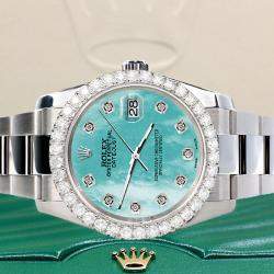 Rolex Custom Aquamarine 2.7ct Diamonds Stainless Steel Datejust 116200 Automatic Men's Wristwatch 36mm