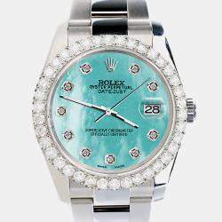 Rolex Custom Aquamarine 2.7ct Diamonds Stainless Steel Datejust 116200 Automatic Men's Wristwatch 36mm