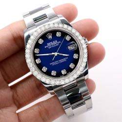 Rolex Custom Blue Vignette 2.7ct Diamonds Stainless Steel Datejust 116200 Automatic Men's Wristwatch 36mm
