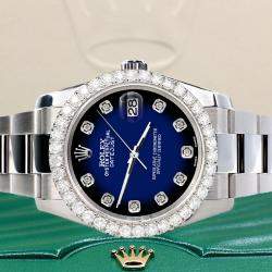 Rolex Custom Blue Vignette 2.7ct Diamonds Stainless Steel Datejust 116200 Automatic Men's Wristwatch 36mm