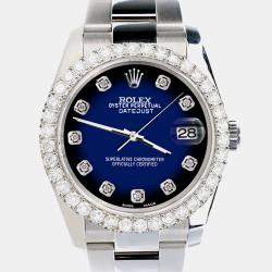 Rolex Custom Blue Vignette 2.7ct Diamonds Stainless Steel Datejust 116200 Automatic Men's Wristwatch 36mm