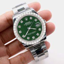 Rolex Custom Forest Green 2.7ct Diamonds Stainless Steel Datejust 116200 Automatic Men's Wristwatch 36mm