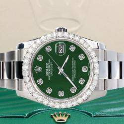 Rolex Custom Forest Green 2.7ct Diamonds Stainless Steel Datejust 116200 Automatic Men's Wristwatch 36mm