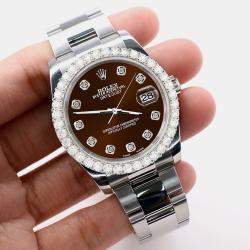 Rolex Custom Chocolate  2.7ct Diamonds Stainless Steel Datejust 116200 Automatic Men's Wristwatch 36mm