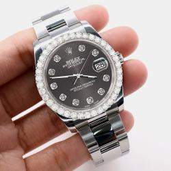 Rolex Custom Rhodium Gray 2.7ct Diamonds Stainless Steel Datejust 116200 Automatic Men's Wristwatch 36mm