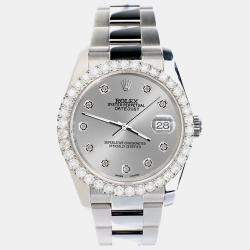 Rolex Custom Silver 2.7ct Diamonds Stainless Steel Datejust 116200 Automatic Men's Wristwatch 36mm