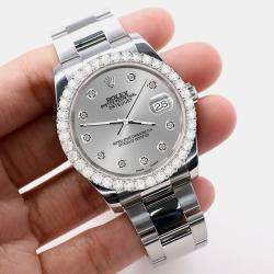 Rolex Custom Silver 2.7ct Diamonds Stainless Steel Datejust 116200 Automatic Men's Wristwatch 36mm