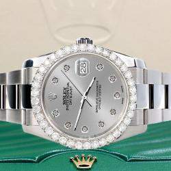 Rolex Custom Silver 2.7ct Diamonds Stainless Steel Datejust 116200 Automatic Men's Wristwatch 36mm