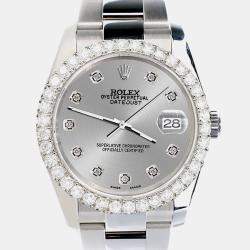 Rolex Custom Silver 2.7ct Diamonds Stainless Steel Datejust 116200 Automatic Men's Wristwatch 36mm