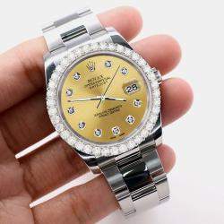 Rolex Custom Champagne 2.7ct Diamonds Stainless Steel Datejust 116200 Automatic Men's Wristwatch 36mm