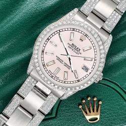 Rolex Custom Orchid Pink 3.5ct Diamonds Stainless Steel Datejust  Automatic Women's Wristwatch 31mm