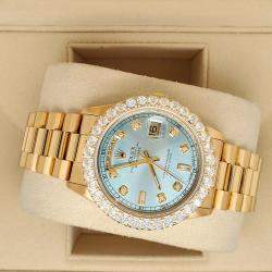 Rolex Custom Ice Blue  Diamonds 18K Yellow Gold President Day-Date 18238 Automatic Men's Wristwatch 36mm