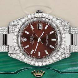 Rolex Custom Chocolate  10.3ct Diamonds Stainless Steel Datejust II 116300 Automatic Men's Wristwatch 41mm