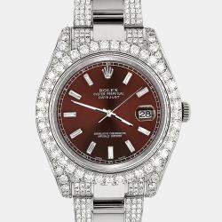 Rolex Custom Chocolate  8.3ct Diamonds Stainless Steel Datejust II 116300 Automatic Men's Wristwatch 41mm