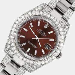 Rolex Custom Chocolate  8.3ct Diamonds Stainless Steel Datejust II 116300 Automatic Men's Wristwatch 41mm