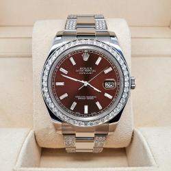 Rolex Custom Chocolate  5ct Diamonds Stainless Steel Datejust II 116300 Automatic Men's Wristwatch 41mm