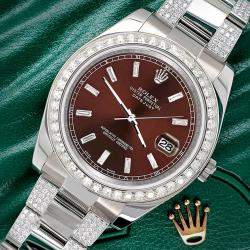 Rolex Custom Chocolate  5ct Diamonds Stainless Steel Datejust II 116300 Automatic Men's Wristwatch 41mm
