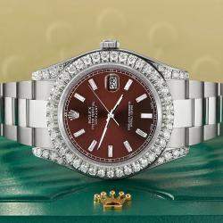 Rolex Custom Chocolate 4.5ct Diamonds Stainless Steel Datejust II  Automatic Men's Wristwatch 41mm