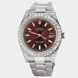 Rolex Custom Chocolate  4.4ct Diamonds Stainless Steel Datejust 126300 Automatic Men's Wristwatch 41mm