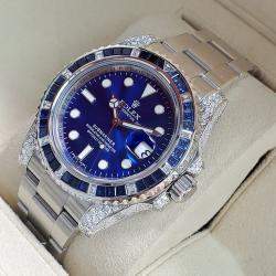 Rolex Custom Blue  Diamonds Sapphire Stainless Steel Submariner 116200 Automatic Men's Wristwatch