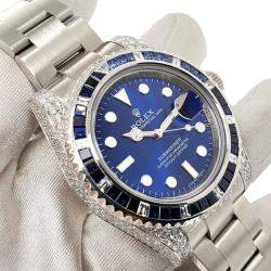 Rolex Custom Blue  Diamonds Sapphire Stainless Steel Submariner 116200 Automatic Men's Wristwatch