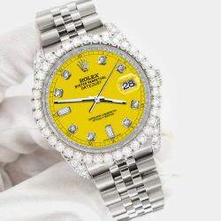Rolex Custom Yellow 4CT Diamond Stainless Steel Datejust 116200 Automatic Men's Wristwatch 36mm